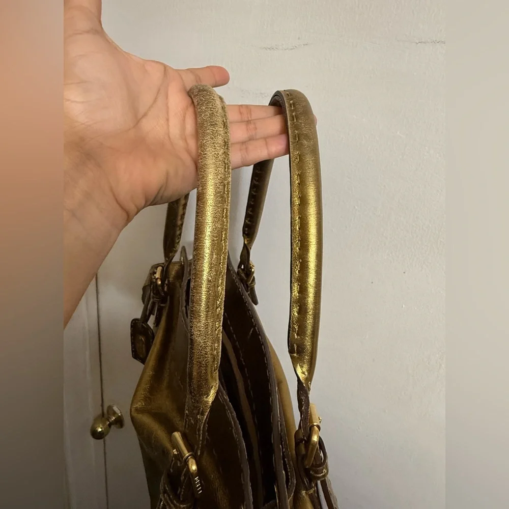 Fendi Gold Leather Selleria Villa‎ Borghese Satchel Shoulder Bag